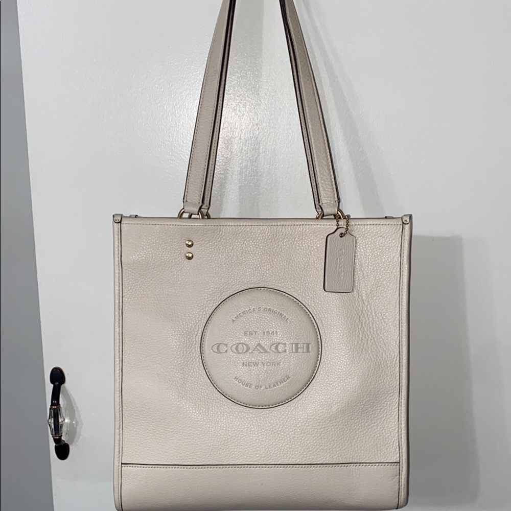 Coach Cream Leather Tote with Embossed Logo